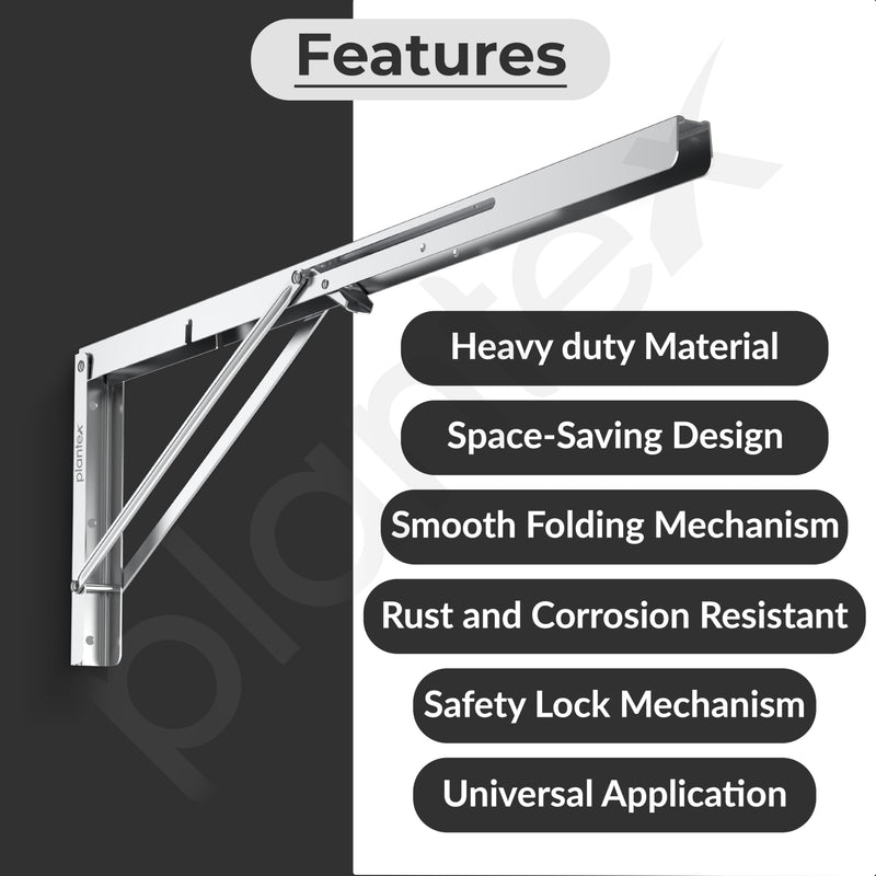 Plantex Heavy Duty 24 Inch Foldable Shelf Bracket/Stainless Steel Multipurpose Bracket/L Bracket/Space Saving Wall Bracket/Folding Table Bracket for Home & Office (Pack of 2, Chrome)-2
