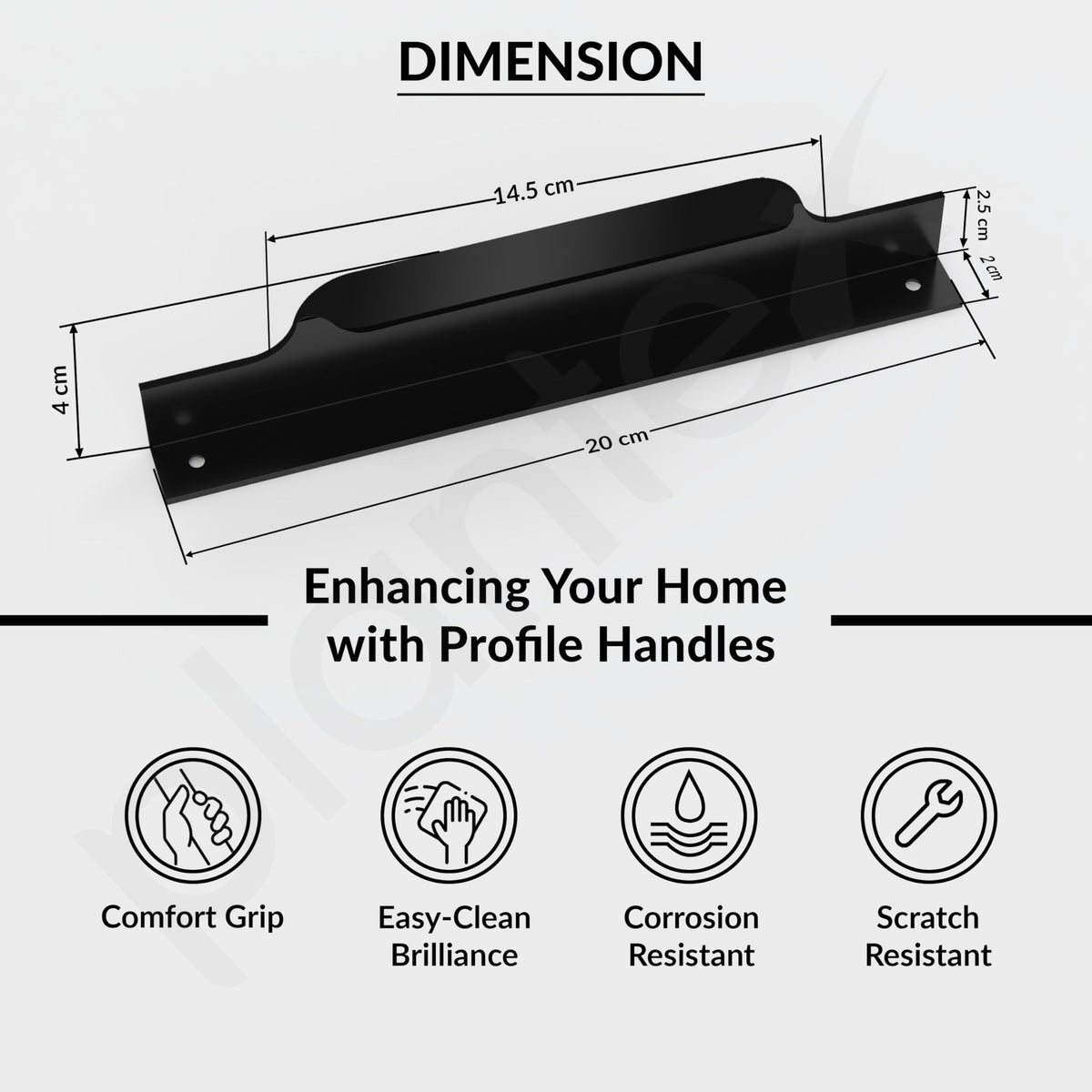 Plantex Profile Handle for Kitchen Cabinet/8 Inch Aluminium Drawer Profile Handle/Wardrobe Pull Handle for Home/Office/Hotel - Pack of 2 (Black) (Model APS-PF-1004)-3