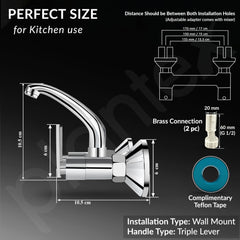 Plantex Sink Cock for Kitchen Sink/360 Degree Rotating with Foam Flow/Wall Mount Swan Neck with Wall Flange and Teflon Tape - Pack of 1 (Chrome, 3523)-5