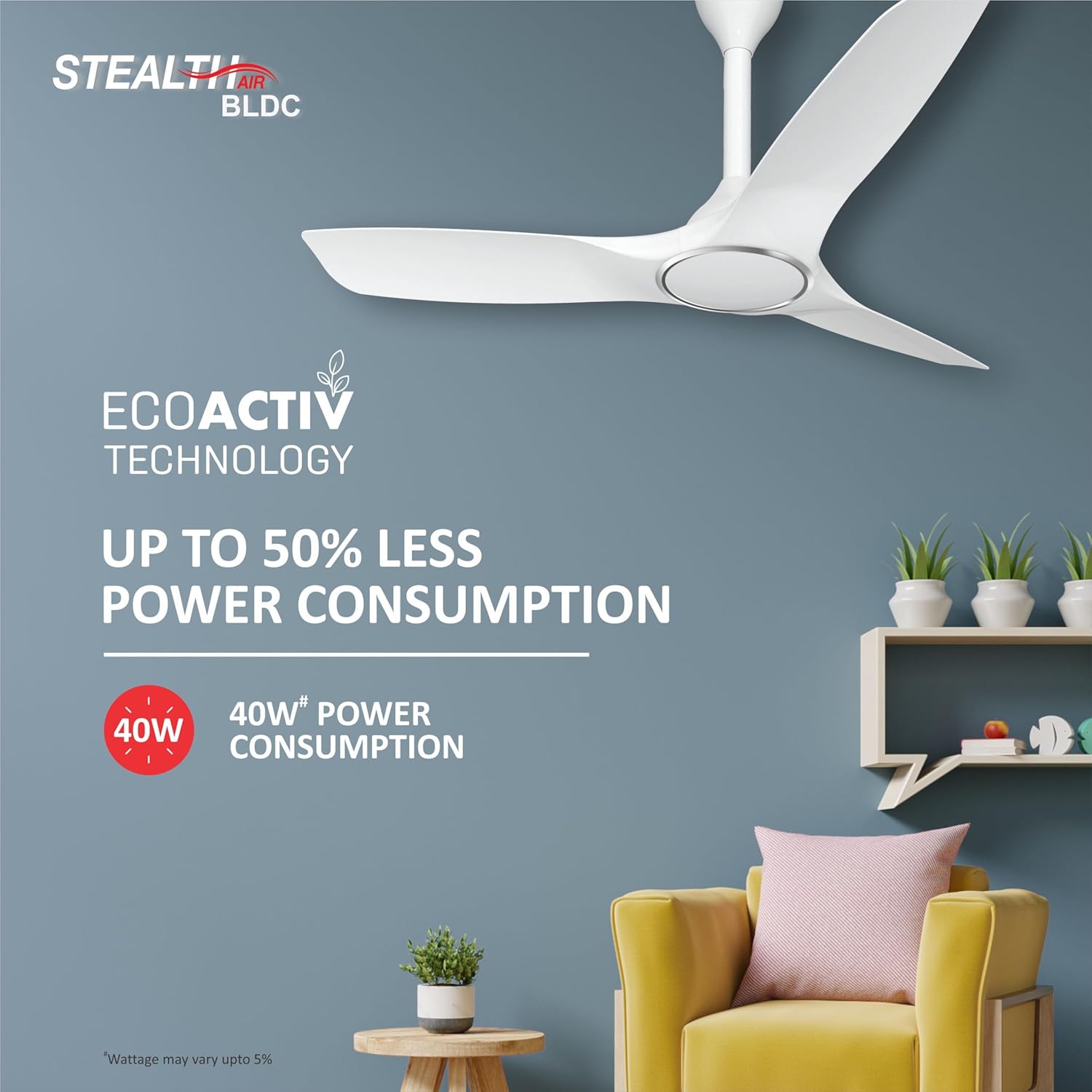 Havells Stealth Air BLDC 1200mm Ceiling Fan| Upto 55% Energy Saving| Silent & Premium| 5 stars Rating| 100% Copper Motor| RF Remote, Memory Backup, Timer| (Pearl White, Pack Of 1)