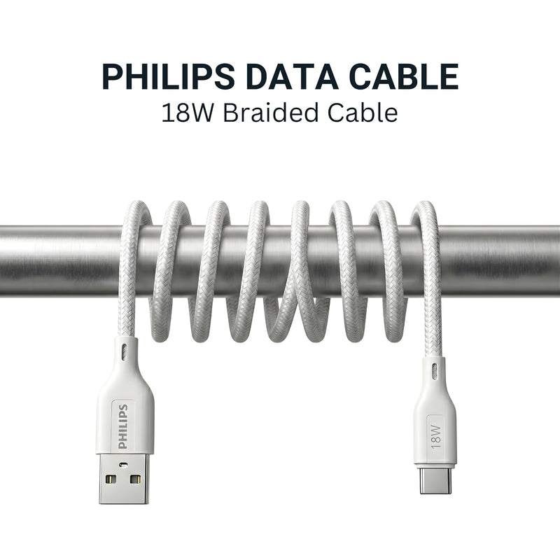 Philips DLC4130AW/94 18W Type-A to Type-C Fast Charging Cable (1m, Bright White)
