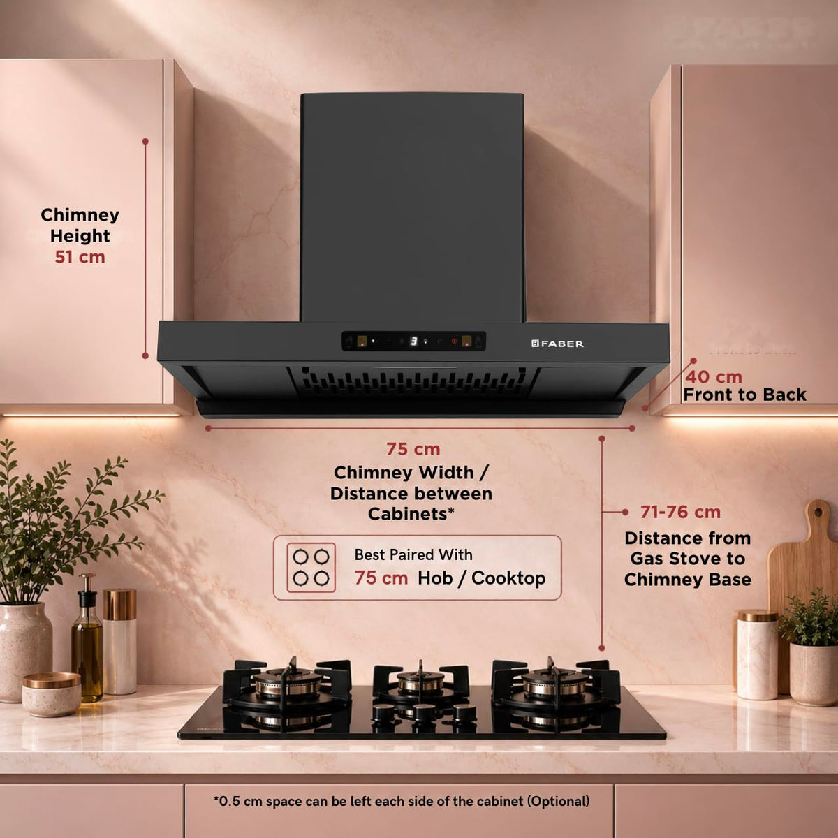 Faber Coral 75cm 1500m³/hr BLDC Autoclean T-Shape Chimney | Built In Oil Collector | Touch & Gesture Control | 12Yr Moto