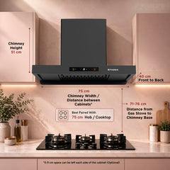 Faber Coral 75cm 1500m³/hr BLDC Autoclean T-Shape Chimney | Built In Oil Collector | Touch & Gesture Control | 12Yr Moto