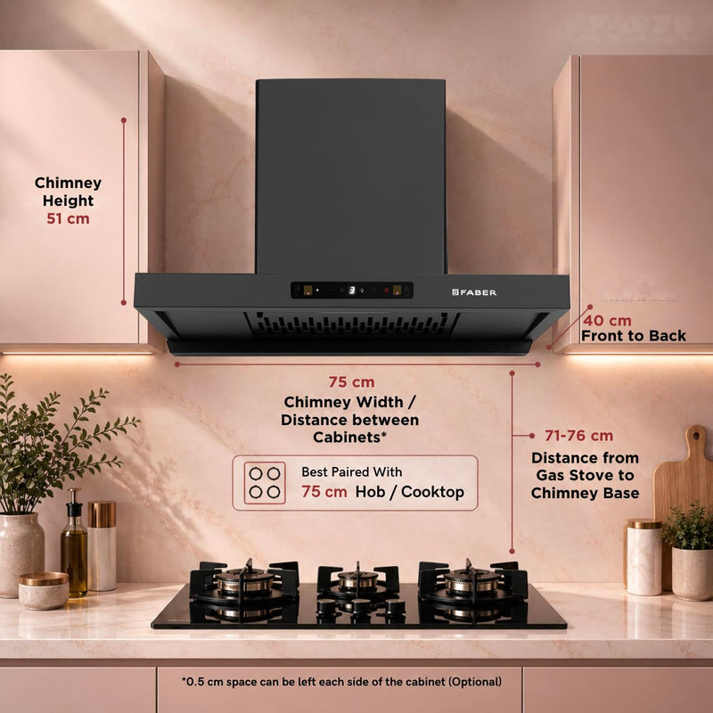 Faber Coral 75cm 1500m³/hr BLDC Autoclean T-Shape Chimney | Built In Oil Collector | Touch & Gesture Control | 12Yr Moto