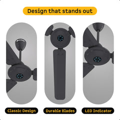 atomberg Ikano 1200mm BLDC Ceiling Fan with Remote | BEE 5 star | High Air Delivery | LED Speed Indicator | Low Noise | Timeless Design with Power Saving | 3 Year Warranty | (Pebble Grey)