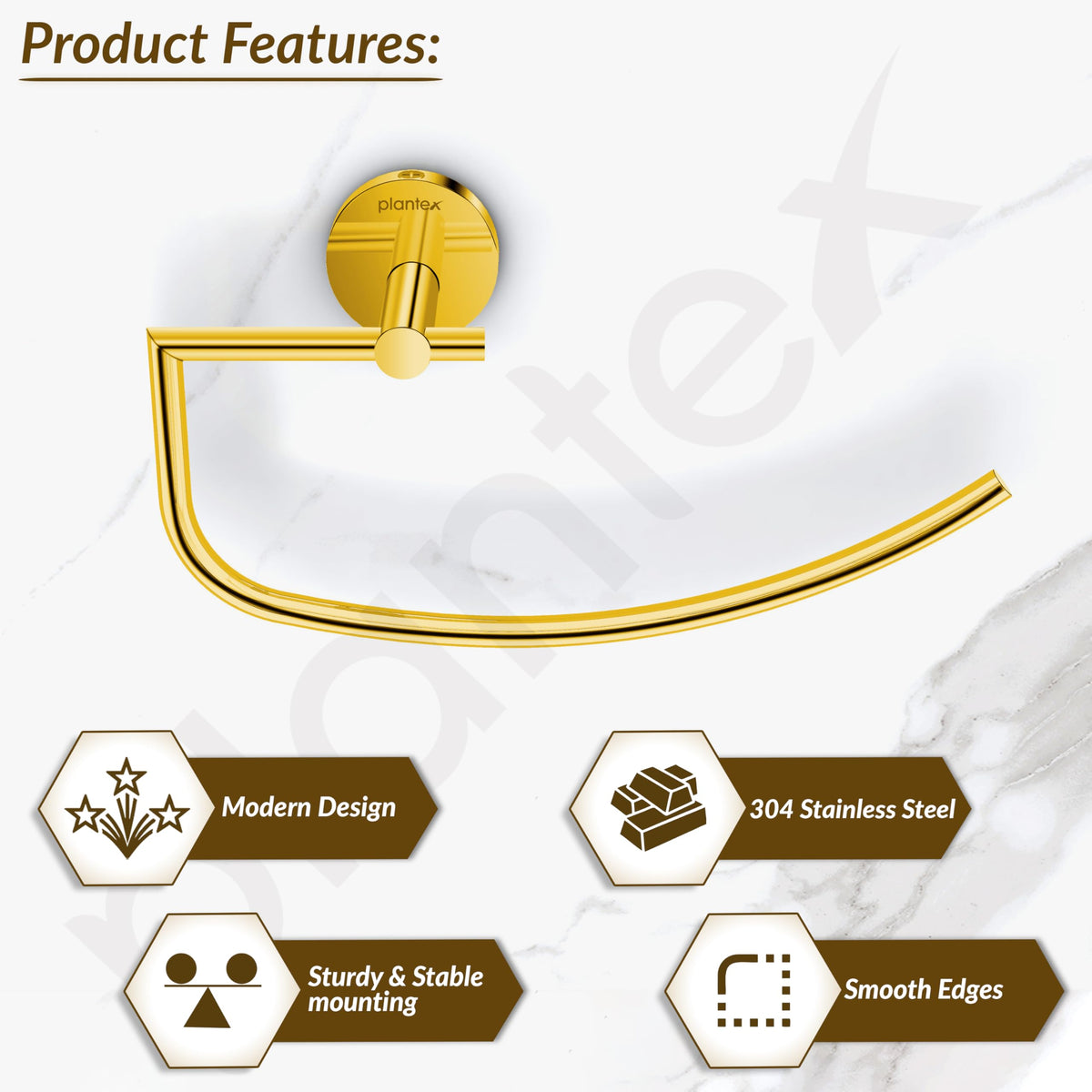 Plantex 304 Grade Stainless Steel Towel Ring/Hand Towel Holder/Towel Hanger for Bathroom/Napkin Holder for Wash Basin/Bathroom Accessories - Oreo (Gold)-2