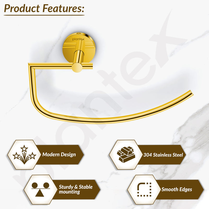 Plantex 304 Grade Stainless Steel Towel Ring/Hand Towel Holder/Towel Hanger for Bathroom/Napkin Holder for Wash Basin/Bathroom Accessories - Oreo (Gold)-2