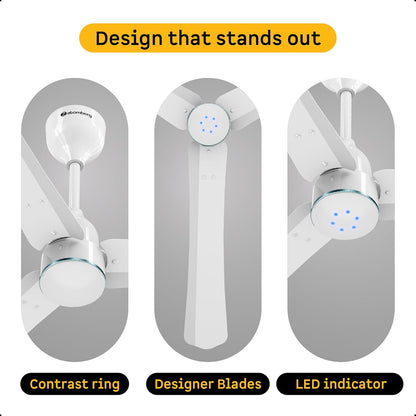 atomberg Renesa Halo Smart Alexa Enabled 1200mm BLDC Ceiling Fan with Remote | BEE 5 star | High Air Delivery |Low noise |LED Speed Indicator |Sleek Design | | 3 Year Warranty| Gloss White & Blue Ring