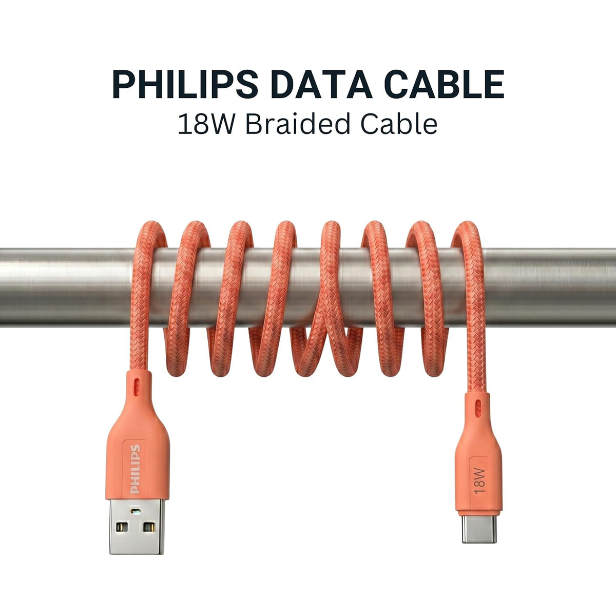 Philips DLC4130AR/94 18W Type-A to Type-C Fast Charging Cable (1m, Coral Reef)