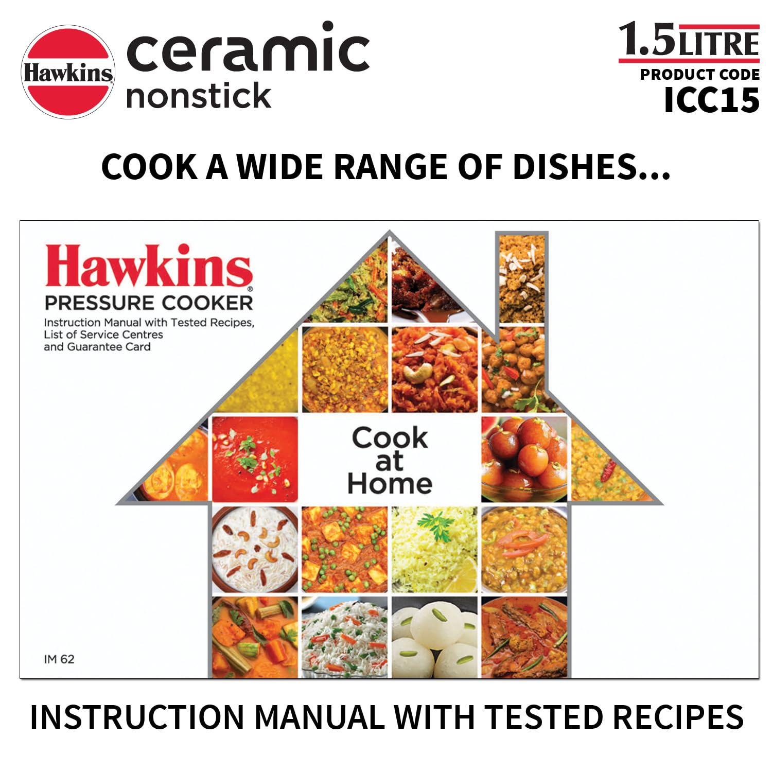 Hawkins 1.5 Litre Ceramic Nonstick Pressure Cooker, Induction Inner Lid Baby Cooker, Granite Contura shaped Cooker, Blue (ICC15)