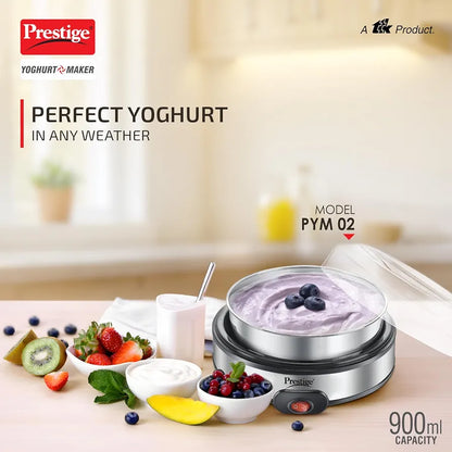 Prestige Electric Yoghurt Maker with Storage Lid| Stainless Steel Inner Pot| Low Energy Consumption| 360 Degree Uniform Heating| PYM 02