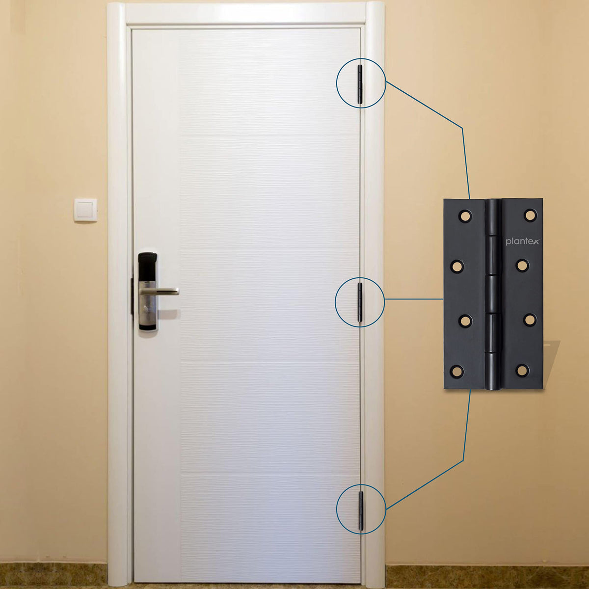 Plantex Heavy Duty Door Hinges 5 inch x 12 Gauge/2.5 mm Thickness Home/Office/Hotel for Main Door/Bedroom/Kitchen/Bathroom/Kabza - Pack of 12 (Black)-5