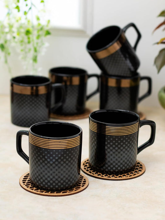 Clay Craft Fine Ceramic Tea/Coffee Cup Set of 6-200 ml Each (Director BG 606), Tea Cup Set of 6, Microwave & Dishwasher Safe, Mugs for Coffee, Cups Set of 6, Mug Set, Gift Set, Ideal for Gifting