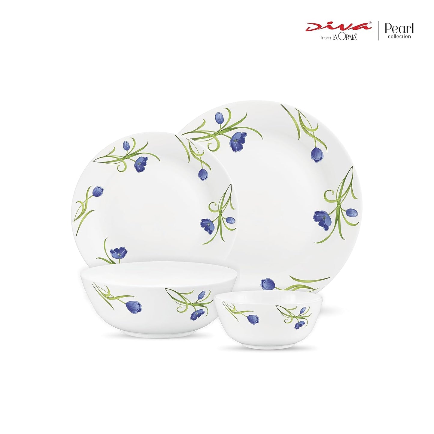 Diva by La Opala, Pearl Collection, Opal Glass Dinner Set 20 pcs, Turquoise Trims, White