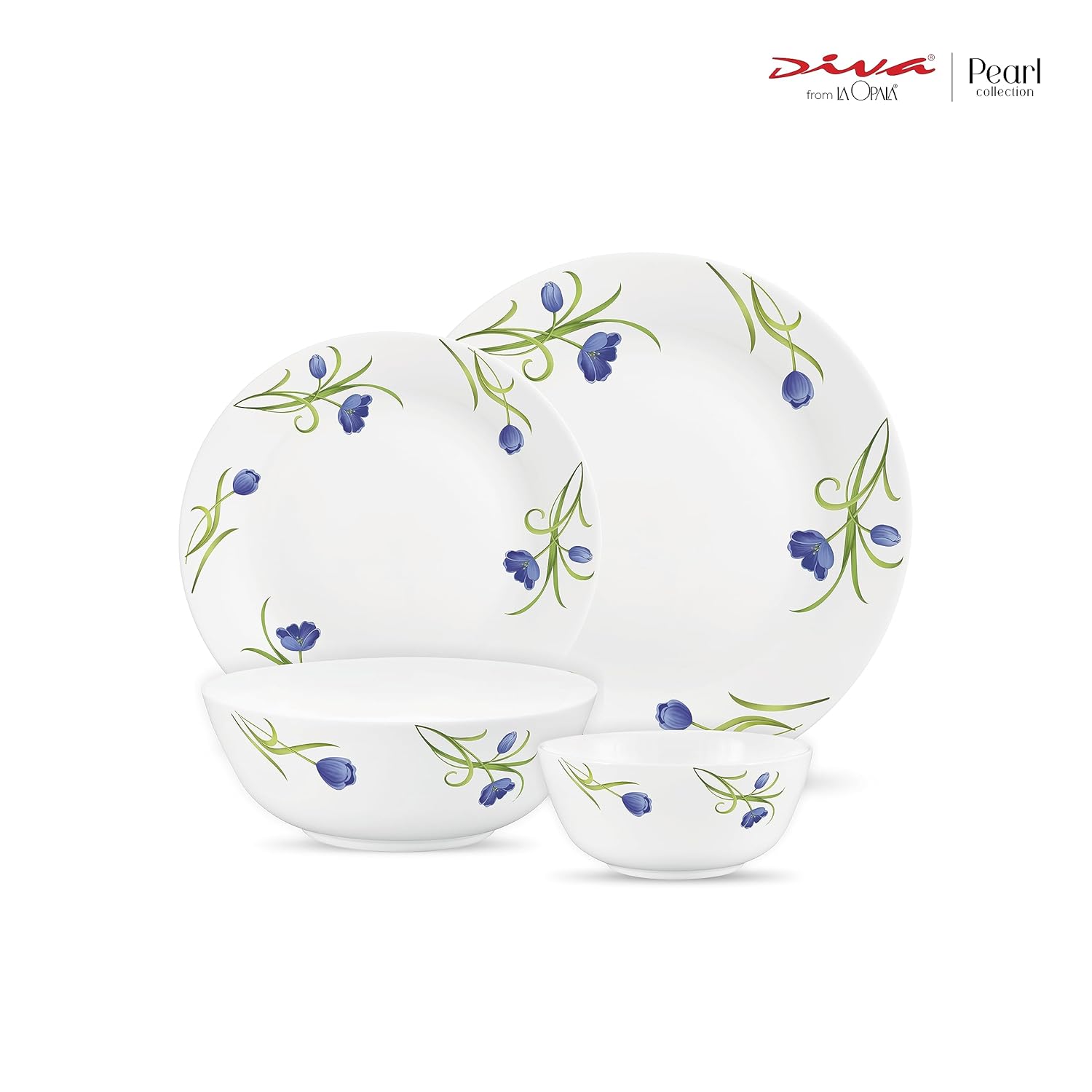 Diva by La Opala, Pearl Collection, Opal Glass Dinner Set 20 pcs, Turquoise Trims, White