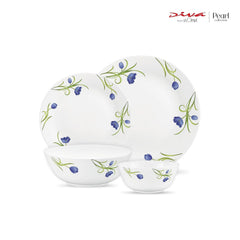 Diva by La Opala, Pearl Collection, Opal Glass Dinner Set 20 pcs, Turquoise Trims, White