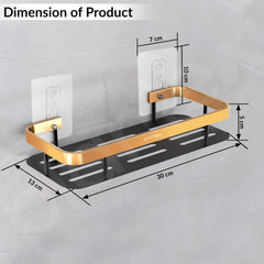 Plantex Self Adhesive Bathroom Shelf/Bathroom Shelf for Wall Adhesive/Aluminium Wall Mounted Rack for Kitchen with Golden Railing and Magic Stickers-(12x5 inches, Gold & Black)-5