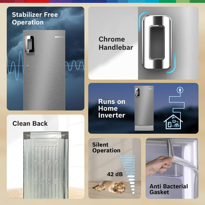 Bosch SmartChoice 207 L, 3 Star, Single Door Refrigerator with Industry's largest base drawer & veg box*(CST20S23PI,Fine Steel) |18 Hr Cooling Retention, 2.5x Faster Cooling, smart inverter compressor