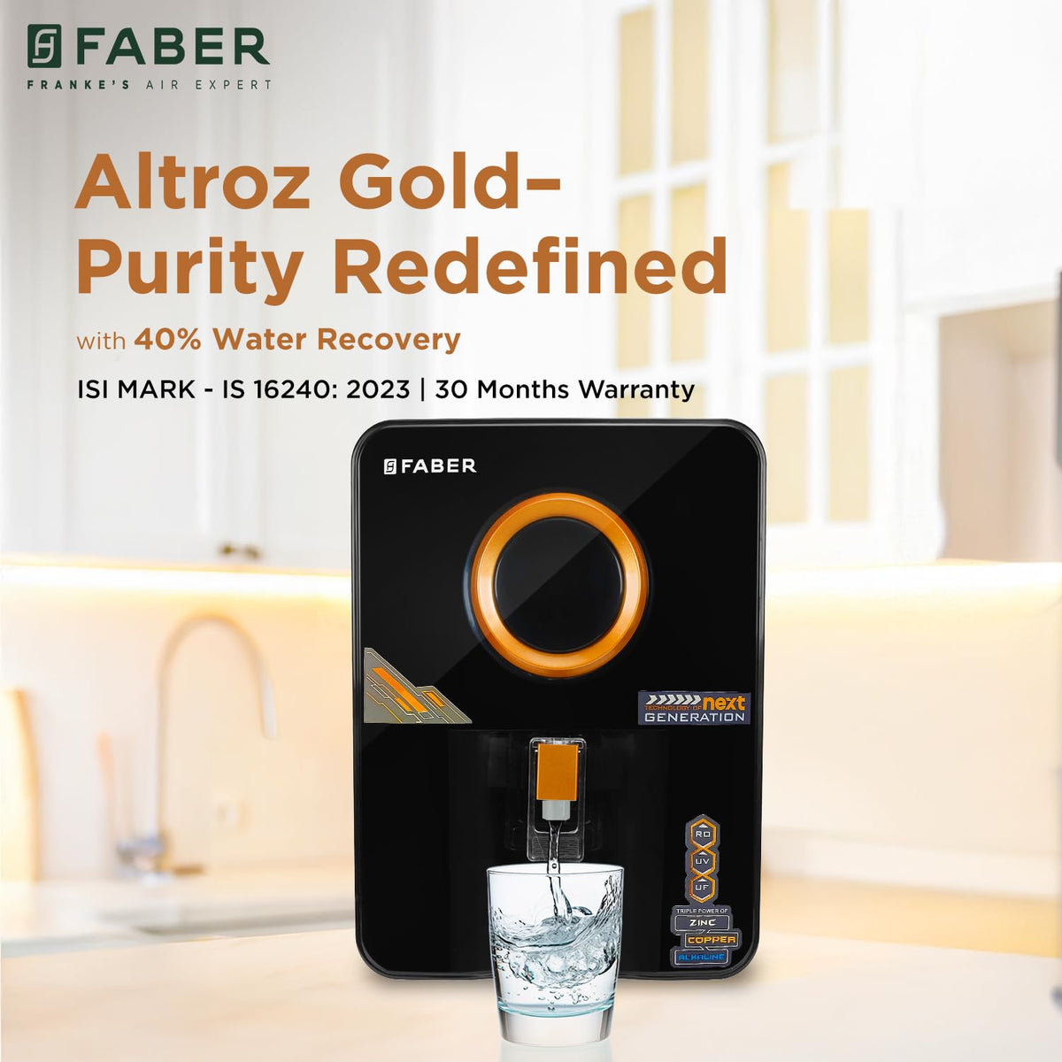 Faber Altroz Gold 10-Stage RO Water Purifier| 10L Tank| 40% Water Savings| RO+ UV+ UF+ ALKALINE+ COPPER+ ZINC | 30 Month
