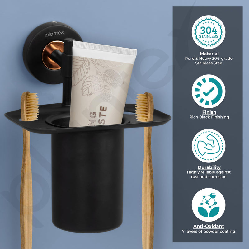 Plantex Brass with 304 Grade Stainless Steel Tumbler Holder/Tooth Brush Holder Bathroom Accessories - RDAB (Black)-3