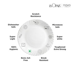 La Opala Novo Collection Opal Glass Crockery | Full Plate Set of 6 | Petite Roses Design | Plates for Dining & Gifting | Microwave Safe | 100% Vegetarian | Extra Strong | Super Light & White