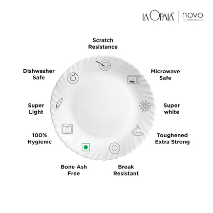 La Opala Novo Collection Opal Glass Crockery | Full Plate Set of 6 | English Lavender Design | Plates for Dining & Gifting | Microwave Safe | 100% Vegetarian | Extra Strong | Super Light & White