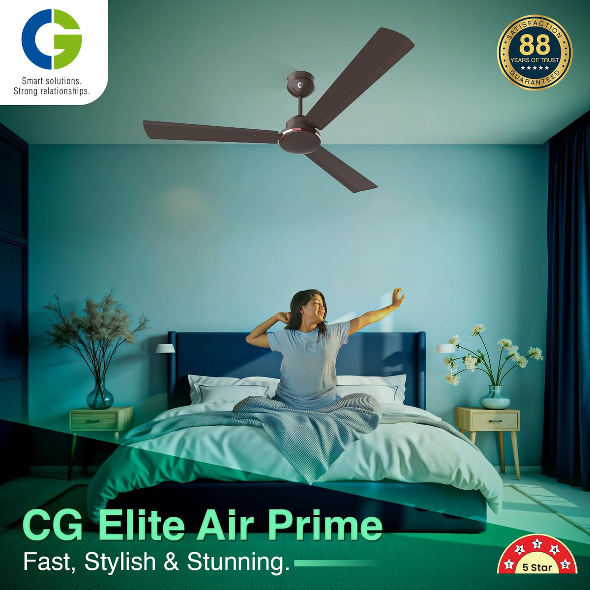 CG Elite Air Prime BLDC 1200 mm Ceiling Fan | 5 Star (Smoke Brown)