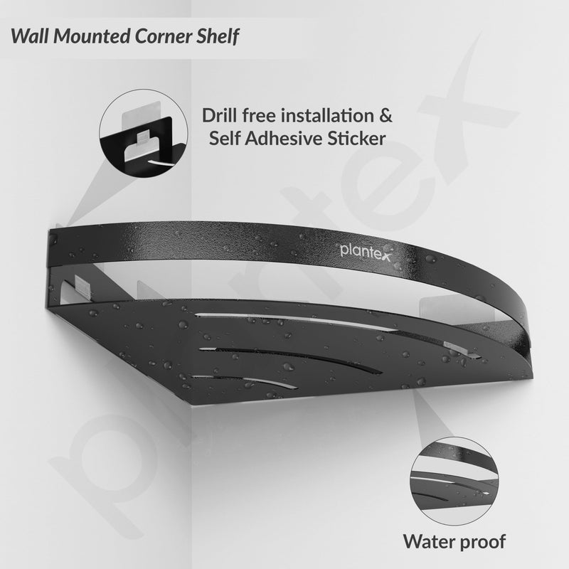 Plantex Corner Shelf for Bathroom Wall/Self Adhesive Bathroom Shelf/Bathroom Corner Shelves self Adhesive/Bathroom Organiser Without Drill- Pack of 3 (Black)-4