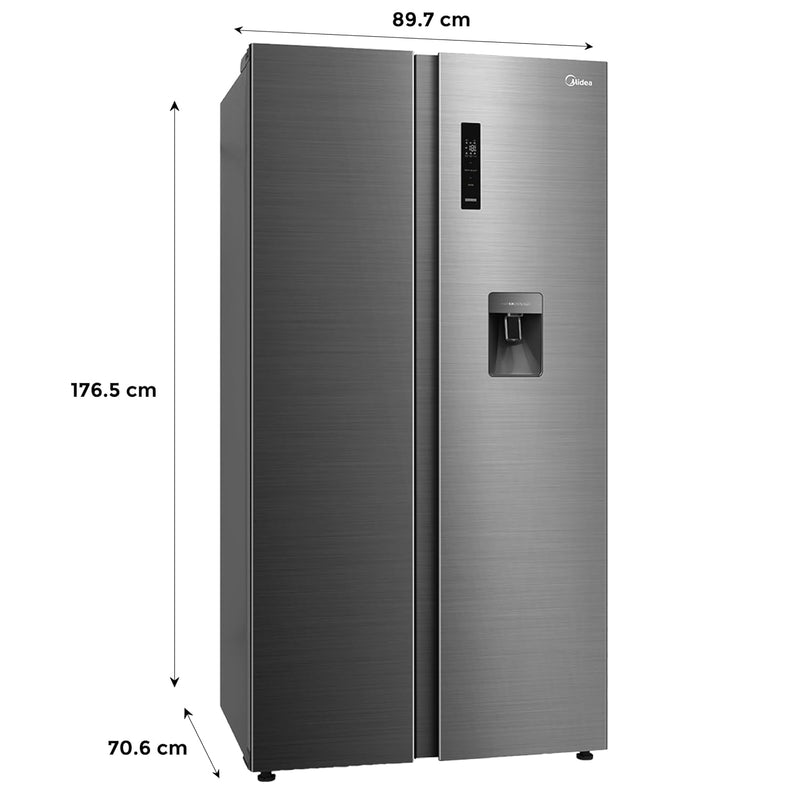 Midea 560 L Side by Side Refrigerator, Inverter Compressor, Multi Air Flow Cooling, Water Dispenser (MDRS704FGF46 Frost Free, Energy Efficient, Large Capacity, Bru-Steel Finish)