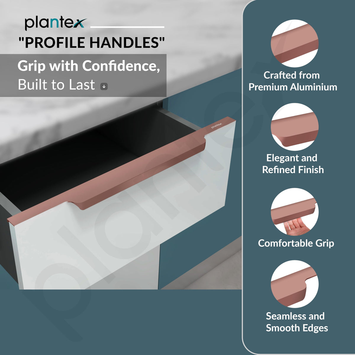 Plantex Profile Handle for Kitchen Cabinet/20 Inch Aluminium Drawer Profile Handle/Wardrobe Pull Handle for Home/Office/Hotel - Pack of 2 (Rose Gold) (Model APS-PF-1004)-4