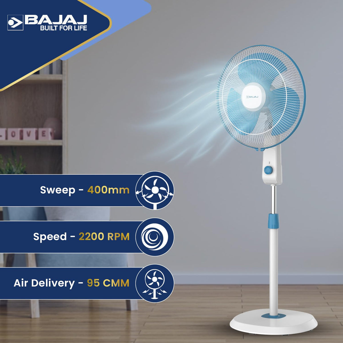 Bajaj Shield Series Robusto High Speed 400mm Pedestal Fan for Home-5