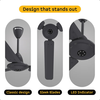 atomberg Efficio Alpha 1200mm BLDC Ceiling Fan with Remote Control | BEE 5 star Rated Energy Efficient Ceiling Fan | High Air Delivery with LED Indicators | 2 Year Warranty (Pebble Grey)