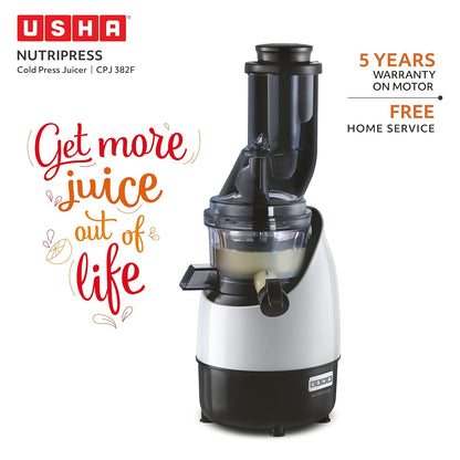 Usha CPJ 382F NutriPress Cold Press Juicer with Full Mouth Feeding Tube, 200 Watt (Black & White)