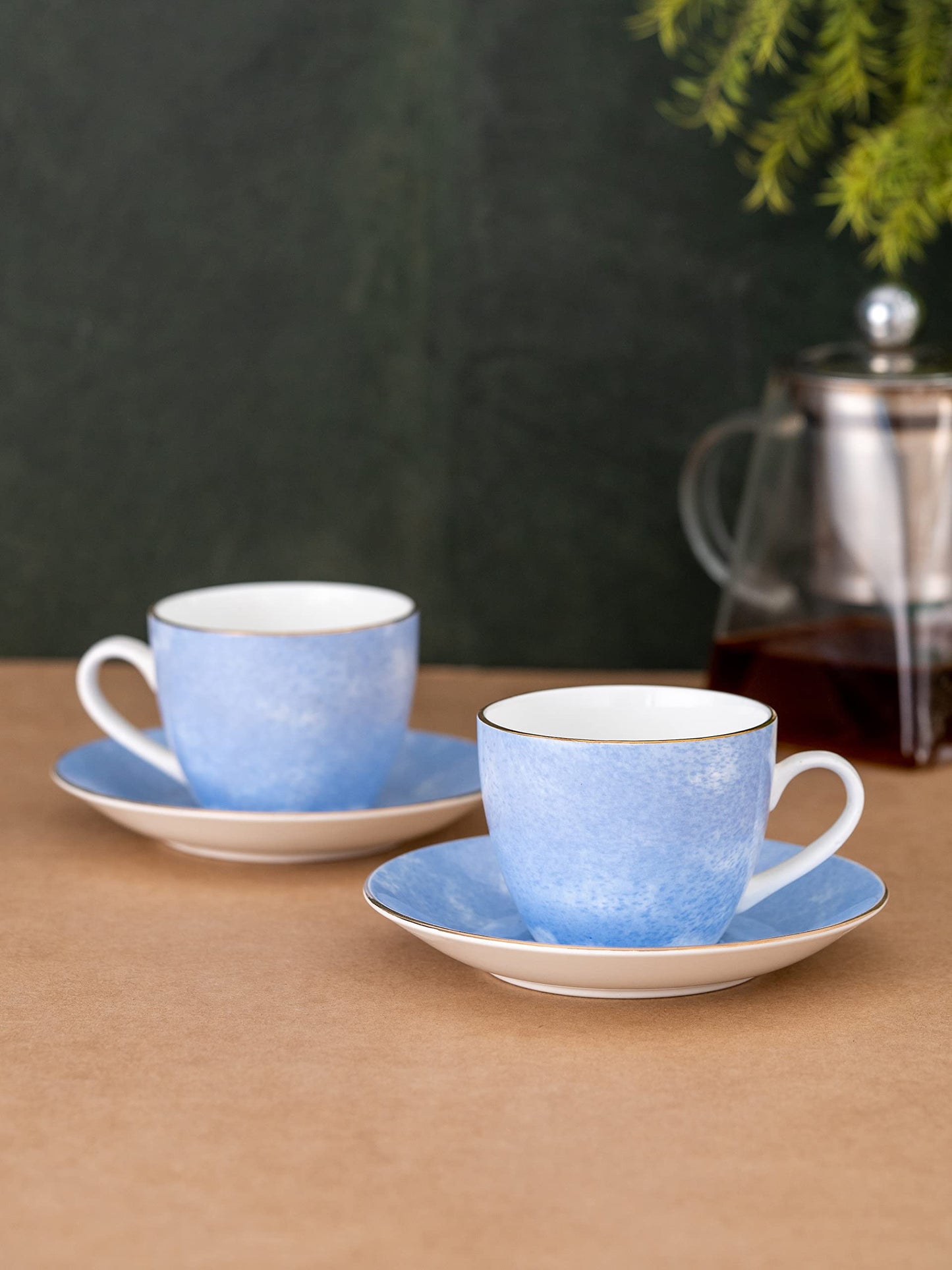 Clay Craft Fine Ceramic Paradise Cup & Saucer Set for Tea/Coffee of 12 (6 Cups + 6 Saucers) - 180 ml Each (Cream)