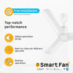 atomberg Aris Contour Smart 900mm Voice Controlled BLDC Ceiling Fan with Remote |BEE 5 star| Best-in-class Air Flow |Silent Operation| Designer Fan | Free Installation | 5 Year Warranty | Marble White