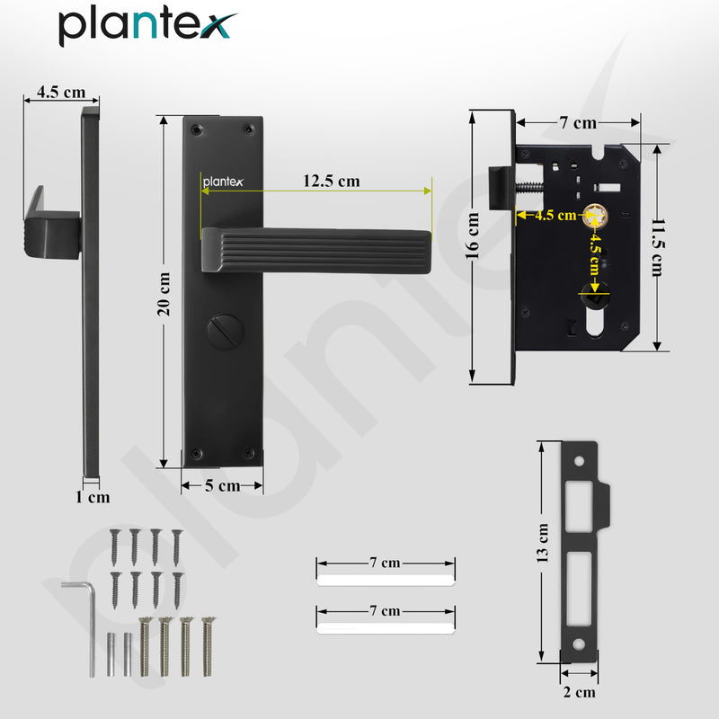 Plantex Stainless Steel Door Lock Bathroom Door Lock/Mortise 8inch Keyless Plate Handle Set for Home/Bathroom/Store Room/Balcony/Office - Pack of 1 (DTM-661, Z-Black)-4