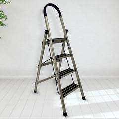 Plantex Guardex 4 Step Foldable Aluminum Ladder for Home/Ladder with Anti-Slip Shoes and Edge Guards/5 Year Manufacturer Warranty (Anodize Coated-Gold)