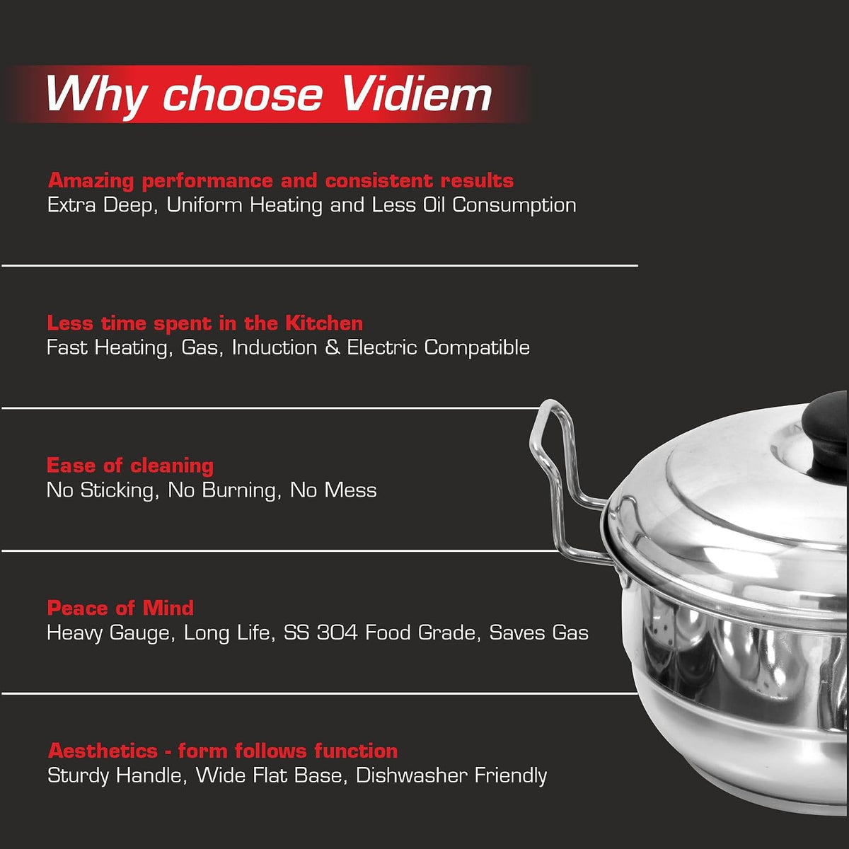 Vidiem Stainless Steel Idli Maker 26.5 cm | 12 Idli Capacity | Induction & Gas Stove Compatible Idli Pot | Stainless Ste