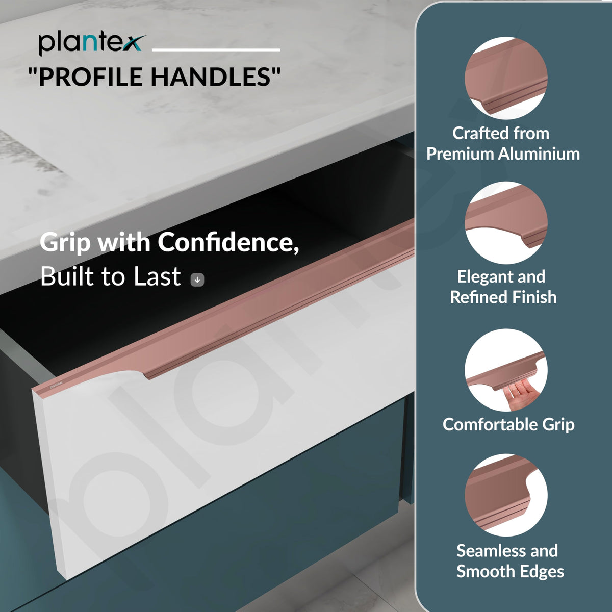 Plantex Profile Handle for Kitchen Cabinet/24 Inch Aluminium Drawer Profile Handle/Wardrobe Pull Handle for Home/Office/Hotel - Pack of 5 (Rose Gold) (Model APS-PF-1003)-2