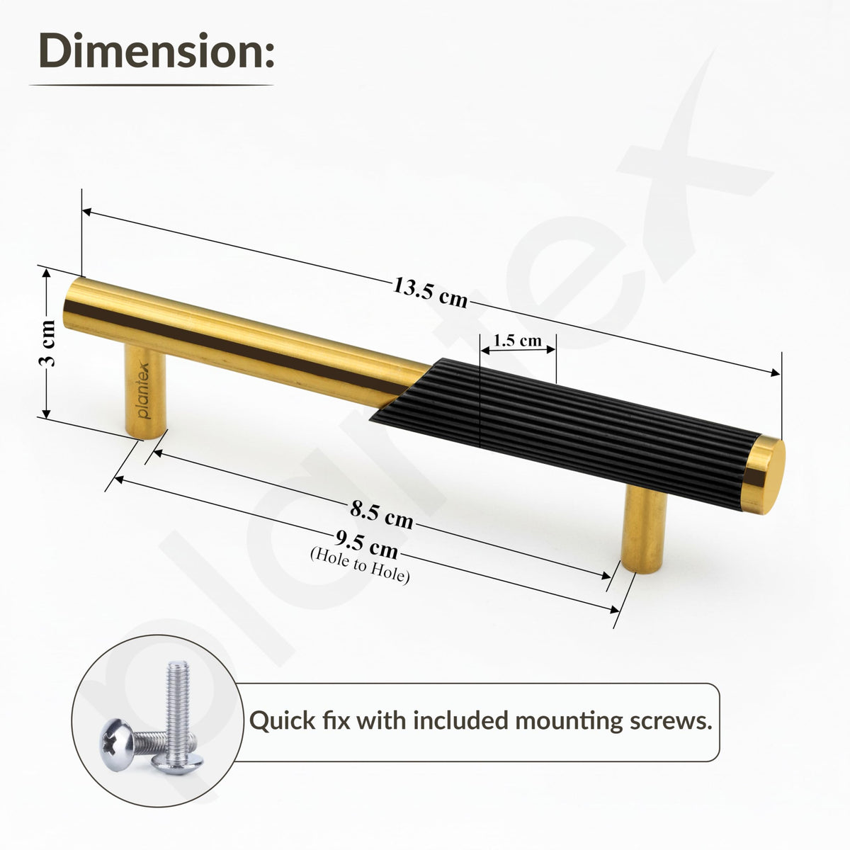 Plantex Stainless Steel & Aluminium Cabinet Handle/96mm Wardrobe Door Handle/Cupboard Pull-Push Handles for Home/Office - Pack of 2 (Black & Gold)-3