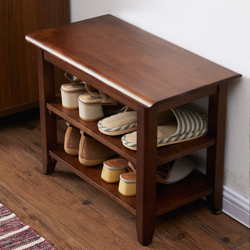 Storage Bench Wooden Shoe Rack Bench | Rustic Solid Wood Entryway Bench | Indoor Shoe Organizer | Brown Wood Sh