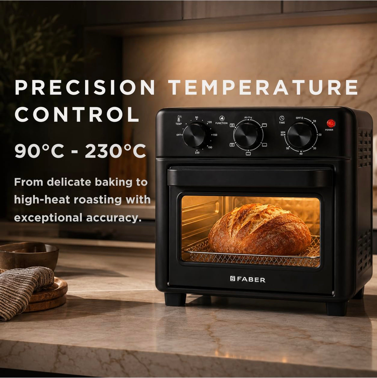 Faber Air Fryer Oven 14L 1400W|View Window|Bake Tray,Crumb Tray & Tray Handle|Dishwasher safe removable parts|6 cooking 