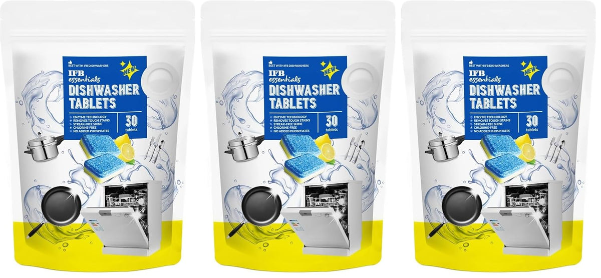 IFB Essentials Dishwasher Tablets, Yellow, Small 30 tablets (Pack of 3)