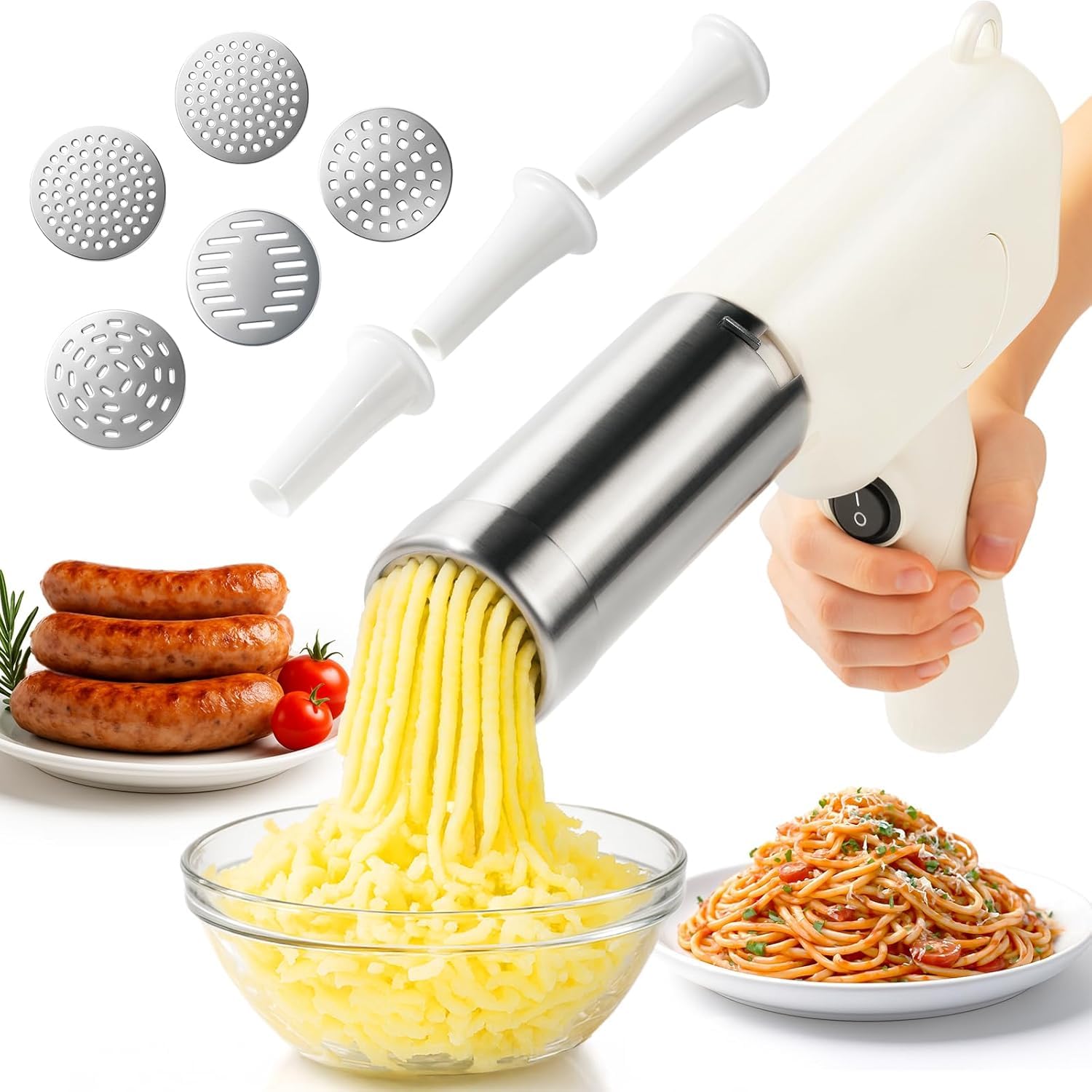 MALATA Pasta Maker Machine with 5 Extrusion Discs | Automatic Noodle Maker for Spaghetti, Ramen, Macaroni & Flat Pasta