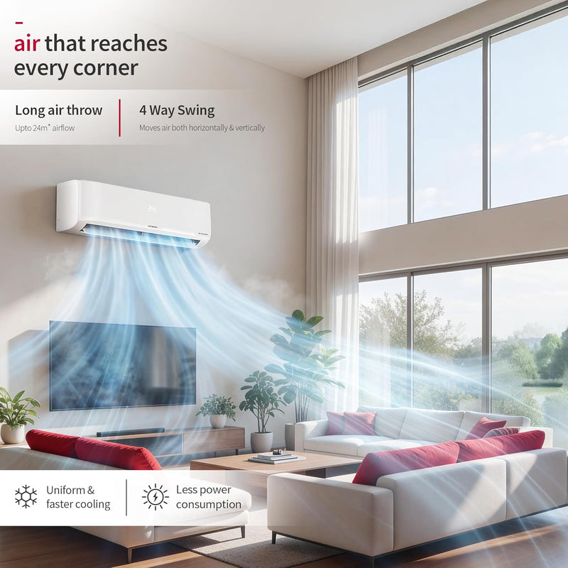Hitachi 1.5 Ton 5 Star, New Star rated, Inverter Split AC (Copper, Smart View Display, 4 Way Swing, ice Clean, Anti-bacterial Filter,RAS.V518PCDIBT, White)