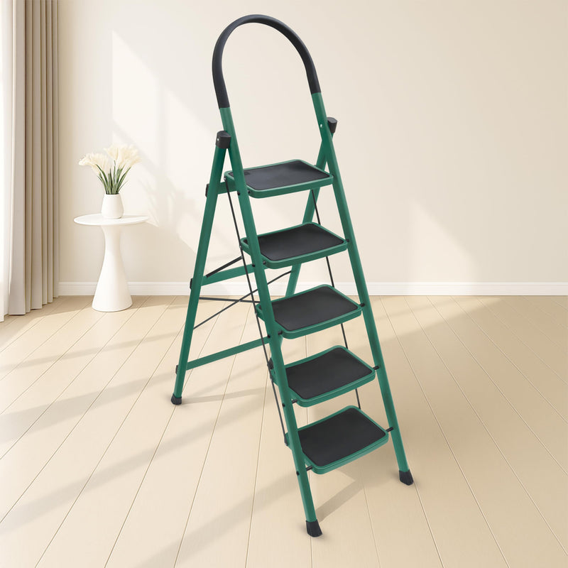 Plantex Ladder for Home - Premium Steel Foldable 5-Step Ladder - Anti Skid Strong Steps with 5 Years Manufacturer Warranty (Blue & Black)
