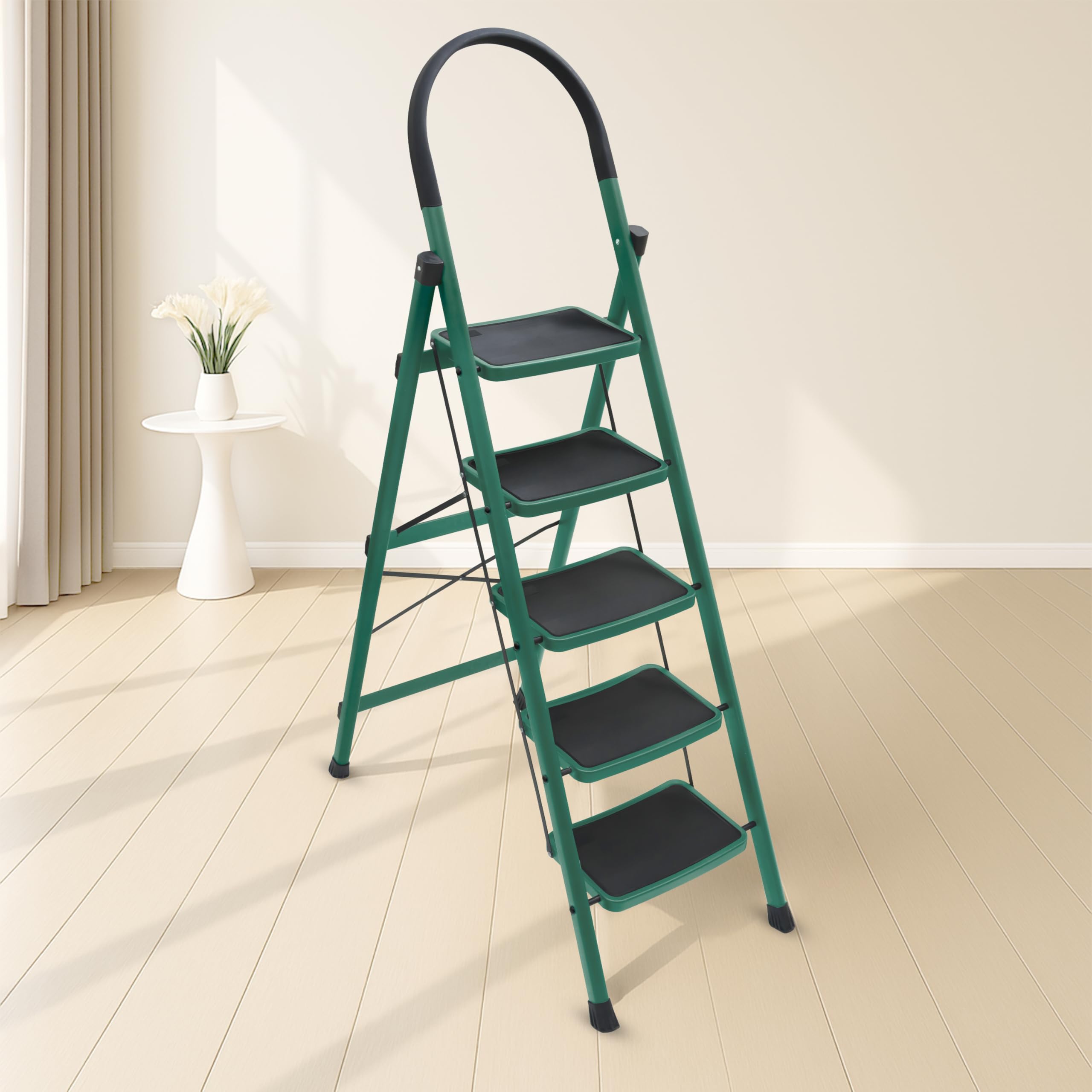 Plantex Premium 6 Step Ladder/Steel Ladder for Home Use/Wide Anti Skid Step Ladder/Non-Slip Handgrip(Blue & Black)