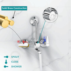 Plantex Pure Brass Wall Mixer for Bathroom 2 in 1 with L-Bend Connector/Tap Mixer/Nickel Chrome Mirror Finish Mixture Tap with Water Saving Aerotor - (DOL-2320-Chrome)-4