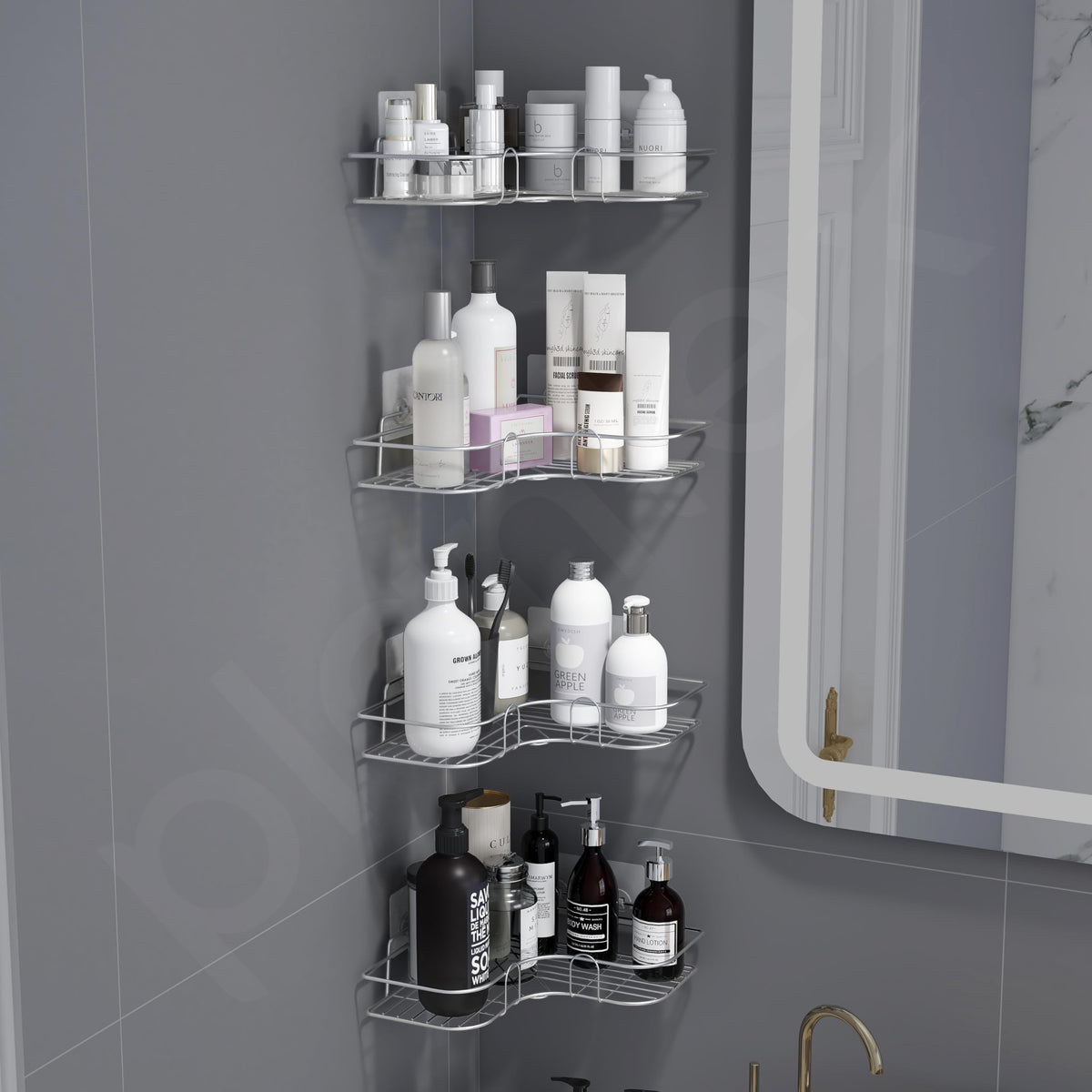 Plantex Self Adhesive Corner Shelf for Wall/Stainless Steel Bathroom Shelf/Kitchen Corner Shelf/Bathroom Organizer Without Drill-Pack of 4 (Chrome)-6