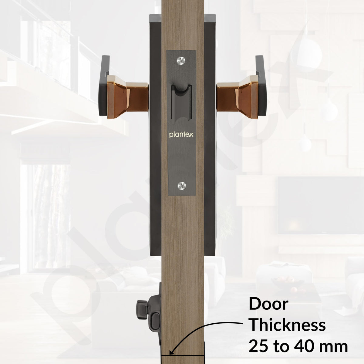 Plantex Heavy Duty Door Lock “ Bathroom Door Lock/Mortise 8inch Keyless Plate Handle Set for Home/Bathroom/Store Room/Balcony/Office with Baby Latch (8116, Satin Black & PVD Choco)-5